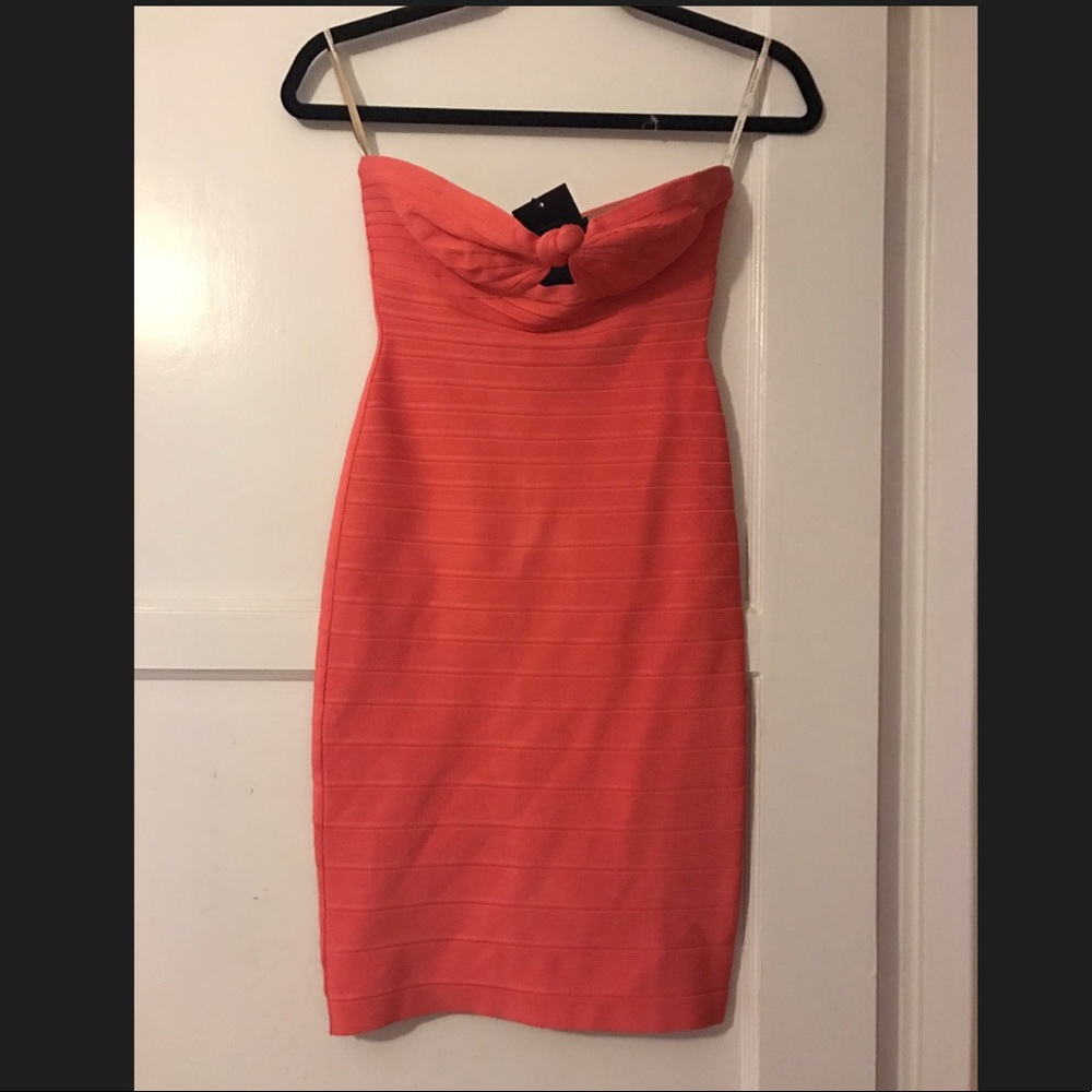 Herve Leger Coral Strapless Bandage Mini Dress
